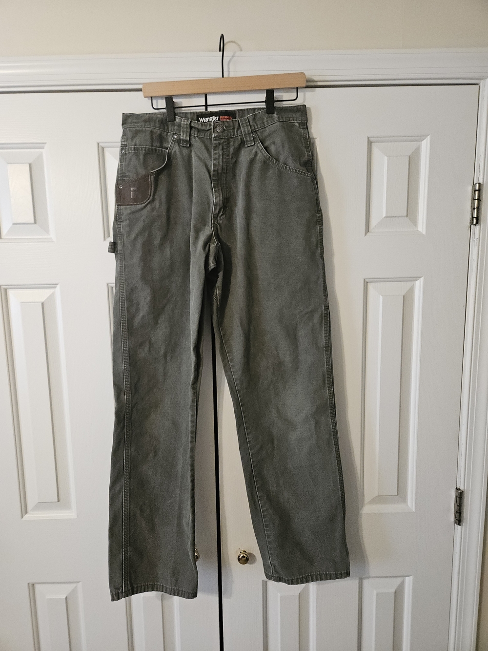 Wrangler RIGGS WORKWEAR Men's Olive Ripstop Cotton Carpenter Work Pants 32x34